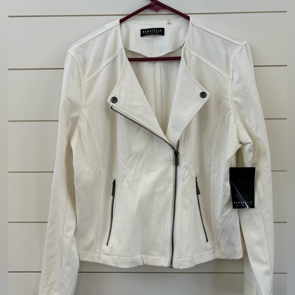 Bagatelle Women's White Lightweight Biker Jacket - Picture 3 of 8